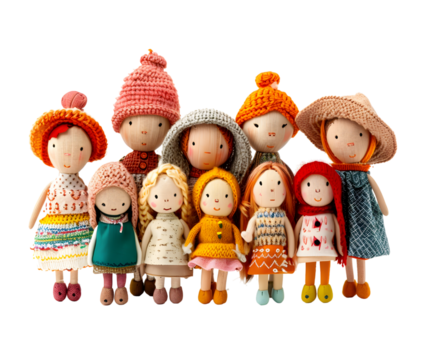 A group of children boy and girl doll isolated on white transparent background, PNG File. Perfect for clipart