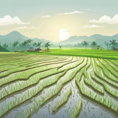 Meubelstickers Ricefield Cartoon Design Very Beautiful © BAIM