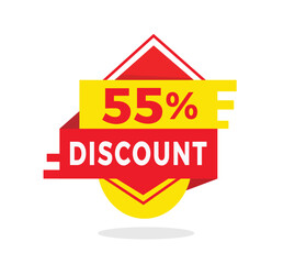 55 percent discount red label icon for sale promotion, advertising, vector. Modern style design template for banner for advertising, announcement.