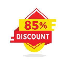 85 percent discount red label icon for sale promotion, advertising, vector. Modern style design template for banner for advertising, announcement.