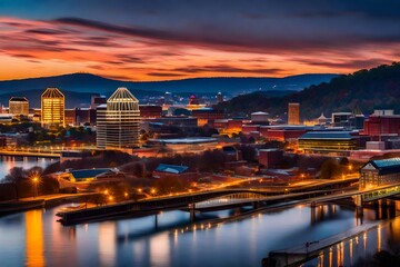 chattanooga skyline with blue hour and sunset 