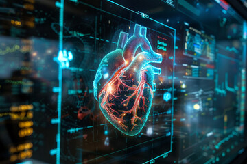 Advanced medical technology depicted through a digital heart simulation, essential for interactive medical education.