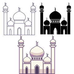 Mosques silhouette.Illustration of a mosque with a simple and minimalist flat design style.Mosque design on white background.