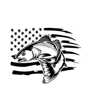 US Flag Red Drum Fish | Fishing | Drum Fish | Angler | Fisherman | US Fish | Lake Fishing | Original Illustration | Vector and Clipart | Cutfile and Stencil