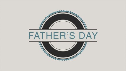 A minimalist logo for Fathers Day depicting the words Fathers Day within a circular design surrounded by blue and white stripes on a light gray background
