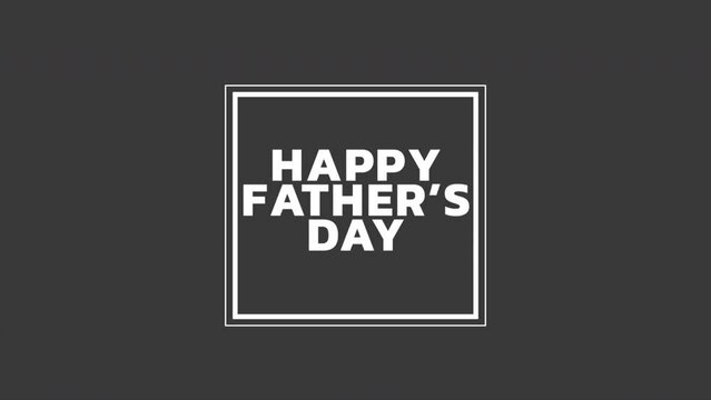 A Fathers Day greeting card with a black and white photo of a father and child on the left, Happy Fathers Day written above in white on a black background