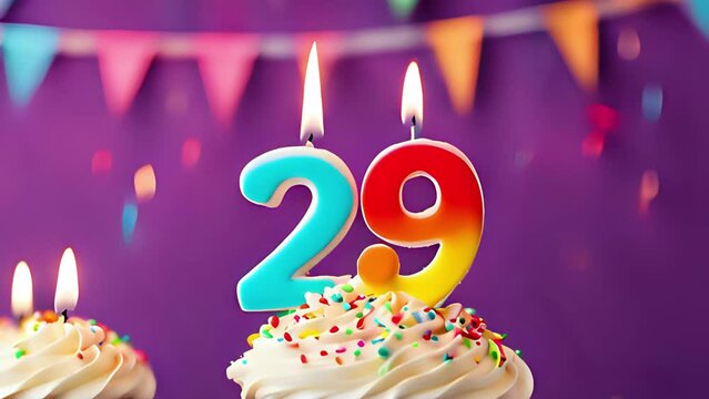 Timlapse with fast sequence of birthday cupcake. Twentynine years celbration. 29 Happy birthday animation. twenty-nineth anniversary.