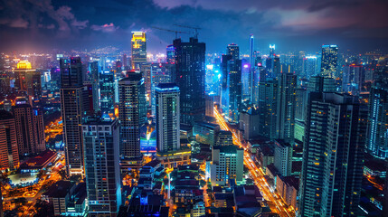 City nightlife in the financial hub, a perfect blend of illuminated buildings, economic prosperity, and urban allure.