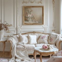 Luxury feminine style interior design with elegance vintage furniture and decoration