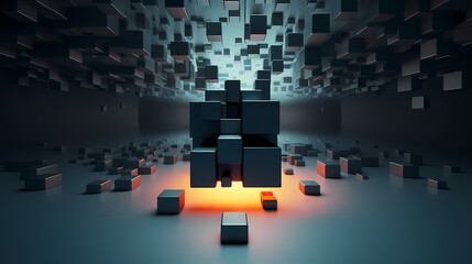 Futuristic cube formation,Abstract 3D rendering