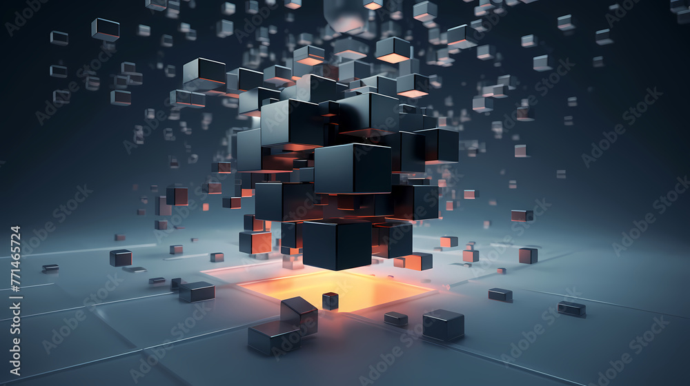 Fototapete futuristic cube formation,abstract 3d rendering