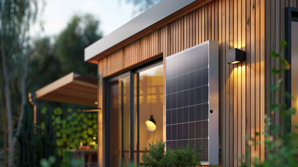 Close-up of solar power home system, showcasing solar innovation and the transition to eco-friendly power sources.