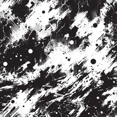 Halftone Grunge Vector Seamless Black and White Texture. Vintage, Dirty, Watercolor, Rough Background, Cracked Ground Texture. Monochrome Print Design Background, Oily. Hand-Painted Dirty Seamless