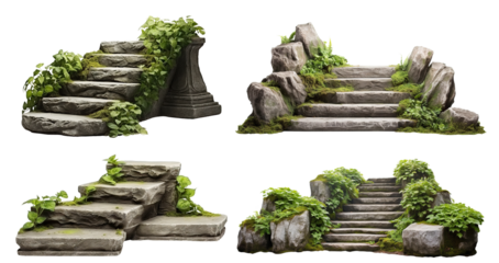 Set of stone steps surrounded by lush greenery, cut out
