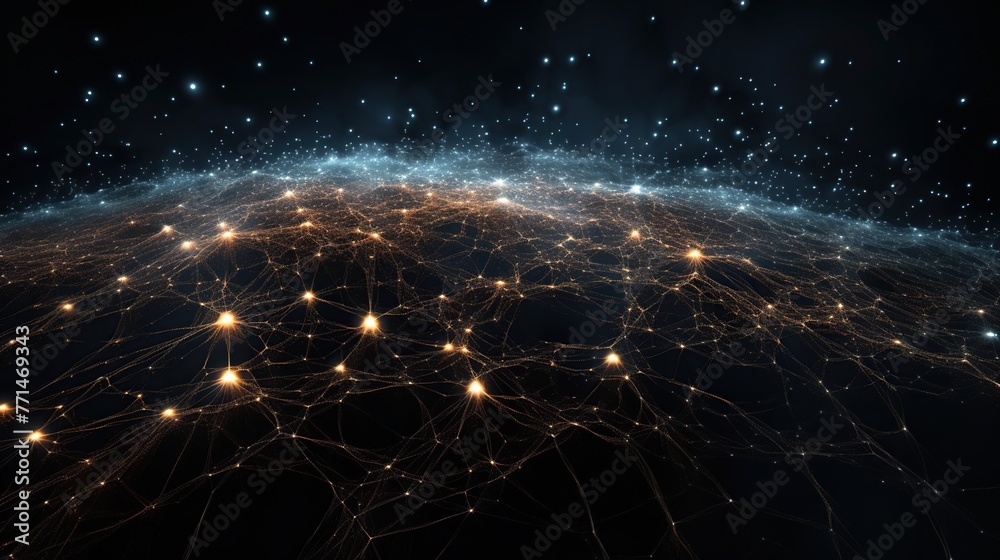 Poster this image presents an intricate cosmic web of interconnected data points, evoking themes of network