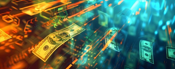 Digital Finance Flows and Virtual Transactions of Modern Monetary Concepts - obrazy, fototapety, plakaty