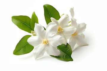 The jasmine flower is alone on a white background with a clip path, serving as a representation of...