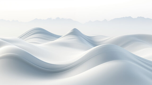 Serene Snowy Mountains and Undulating Drifts in Soft Light
