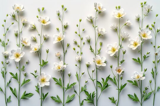 white flowers on yellow background. Blooming concept. 