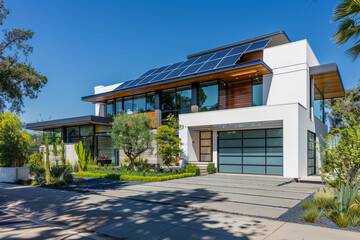 Innovative solar panel installation on a modern home, highlighting the role of solar energy systems in energy-saving practices.