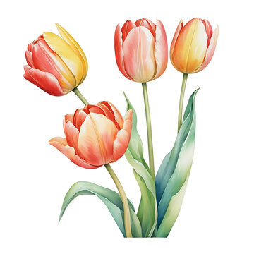 watercolor tulip flower PNG image on a transparent background, watercolor tulip image isolated on transparent png background