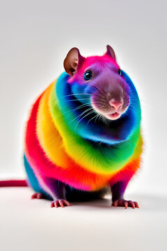 A vibrant, rainbow-colored rat wild animal rodent, rato chuha ratte image 
