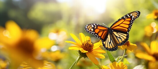 An insect, the Viceroy butterfly, is perched on a yellow flower in a field. This arthropod is a...