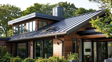Fototapeta na wymiar Corrugated metal roof installed on a modern house