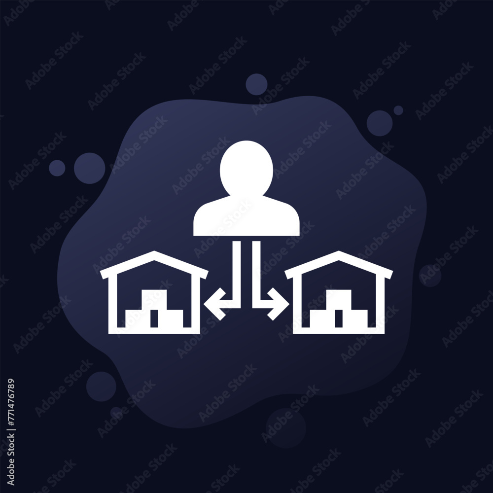 Wall mural Supplier icon, man and warehouses vector