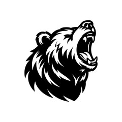 Vector logo of a roaring bear. black and white illustration of a bear head.