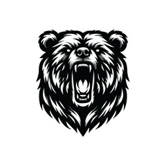 Vector logo of a roaring bear. black and white illustration of a bear head.