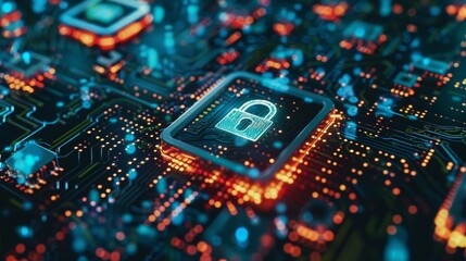 Fototapeta premium Macro shot of encrypted data being processed through advanced cybersecurity technology, illustrating data protection measures in action.