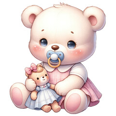 Watercolor Cute Teddy Bear.