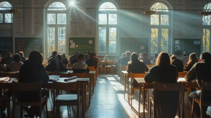 Children in a school class receiving class