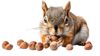 Squirrel eating nuts isolated on a transparent background, PNG, Ai - Powered by Adobe