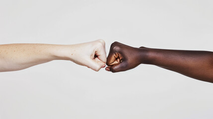 close up shot of a fist bump on a blank background 