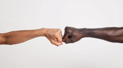 close up shot of a fist bump on a blank background 