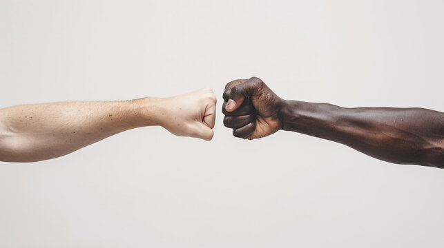close up shot of a fist bump on a blank background 