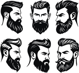 Man face set logo, Haircut and beard ,Brutal man, man with beard and hair, barbershop logo, vector illustration