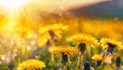  yellow dandelion flowers on meadow in nature in summer © HORA STUDIO