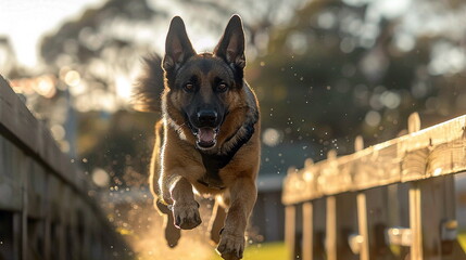A police dog demonstrating its agility by navigating through an obstacle course with speed and agility. - Police dog