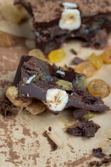 sweet chocolate with cocoa and nuts and other ingredients