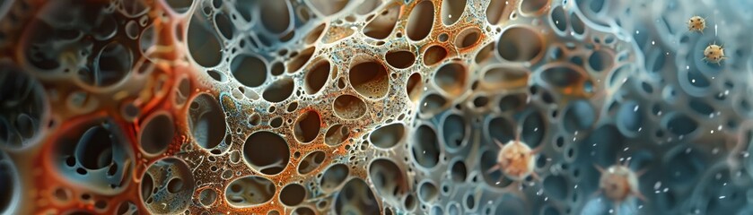 Capture the complexity of cellular structures from a unique side view perspective Highlight the microscopic details and functions with artistic precision - obrazy, fototapety, plakaty