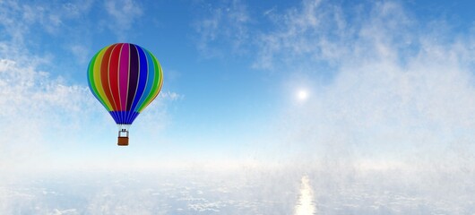 Fototapeta na wymiar Hot Air Balloon Flying Clouds