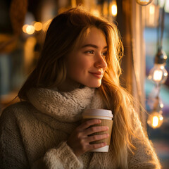 Woman drinking coffee in cafe
