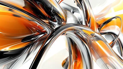 3D rendering of orange and white glossy tubes. Abstract background with smooth lines.