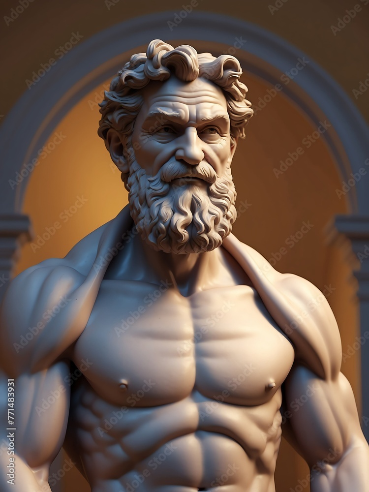 Poster portrait of michelangelo 3d sculpt illustration art design on plain white background from generative