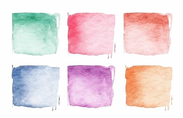 Watercolor Colorful Squares Collection Isolated White Background