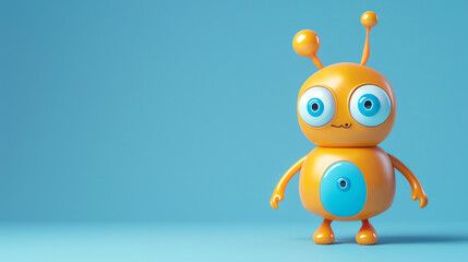 Cute and friendly 3D cartoon alien character with big eyes and a happy expression.
