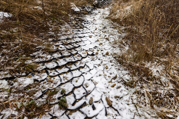 plastic geogrid on the riverbank in the hills